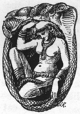 O (illustrated letter) woman surrounded by snakes