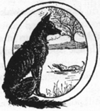 O (illustrated letter) jackal seated near a stream