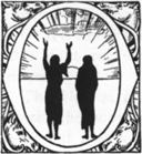 O (illustrated letter) two women saluting the sun