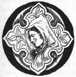 O (illustrated letter) hooded woman