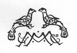 publisher's mark: two birds facing each other over stylized initials MMC