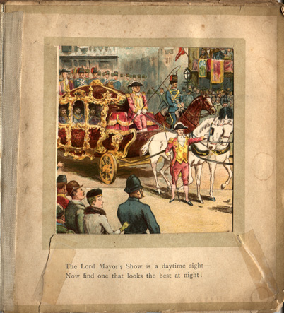 A crowd watches an ornate carriage with footmen, drawn by horses