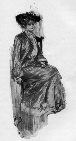 seated woman in dress and hat