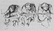 Three small children sit strapped into chairs.
