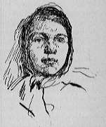 A Russian woman wearing a kerchief.