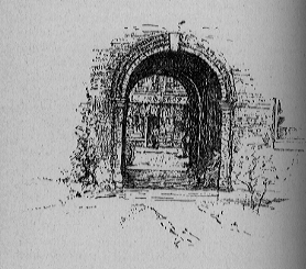 An arched entryway into the Hull-House courtyard.