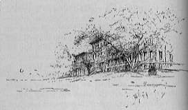 Exterior of a building among trees at Rockford College, Illinois.