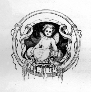 winged child in a pretty round frame