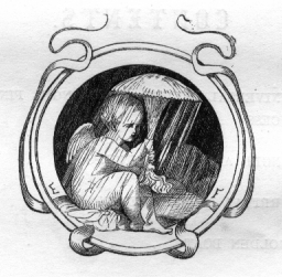 cherub using a mushroom for an umbrella