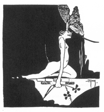 Grotesque aesthetic style nude with a tail and the head of a humanoid fish