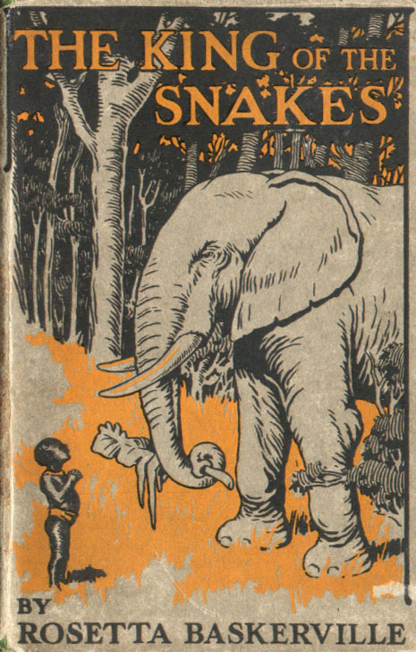 A young boy talking to an elephant in the woods. Title: The King of Snakes by Rosetta Baskerville