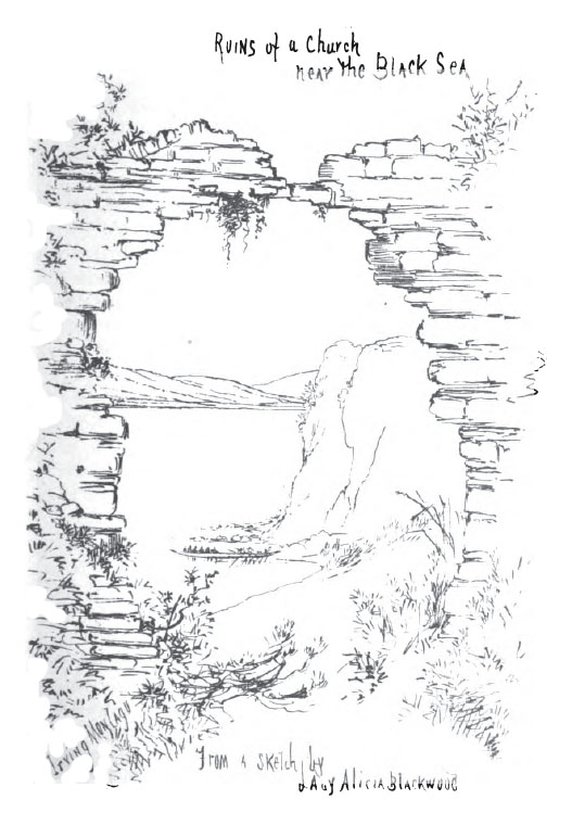 drawing of ruins of a church near the Black Sea
