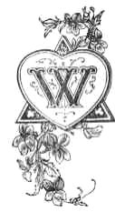 decoration with flowers and a triangle behind a heart with a W insignia on it.