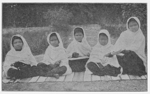 Five girls seated.