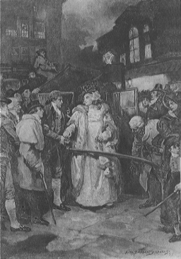 repeat image of frontispiece, woman exiting carriage while people bow