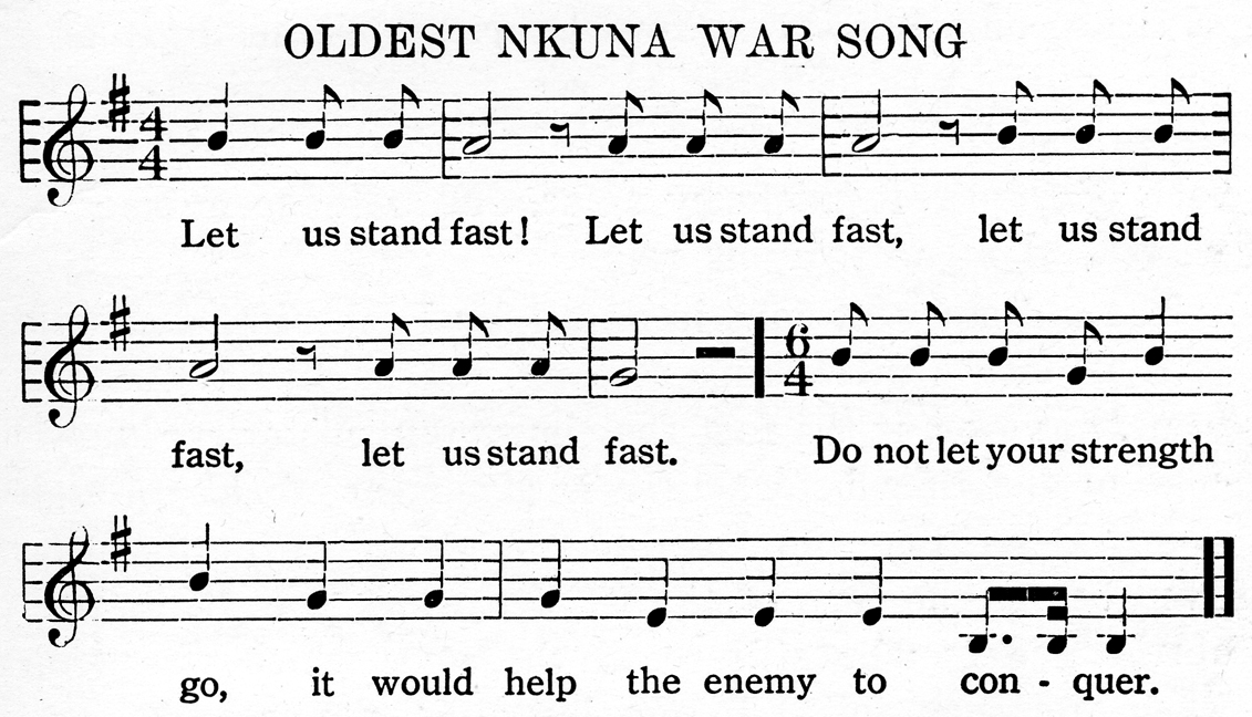 sheet music for oldest Nkuna War Song