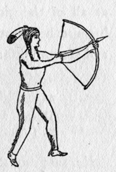 Pah-Day holding bow and arrow at the ready
