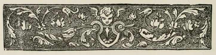 repeated image of leaves, cherub, and sheild or breastplate.