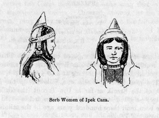 drawing of women, one front one profile, Serb Women of Ipek Caza.