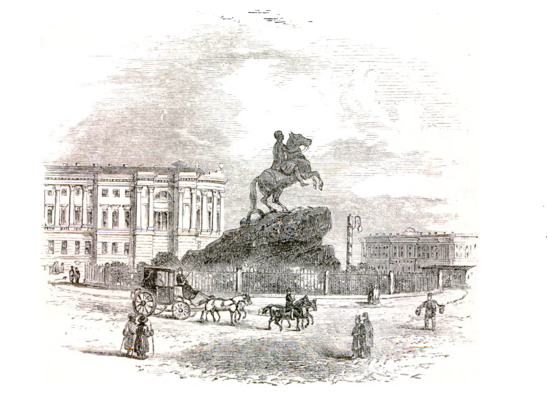 statue of man on horseback with large neoclassical building in background
