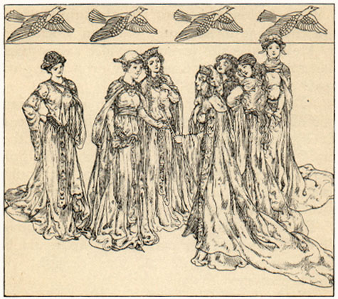 The Seven Fair Queens of Pirou standing together.
