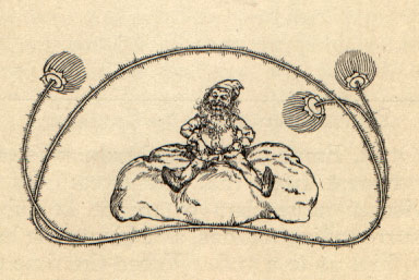 Dwarf sitting on a large velvet cushion.