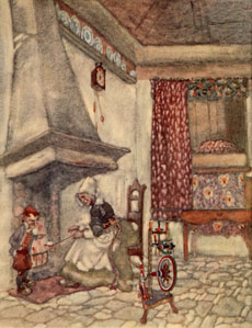 Rose-Marie sits at the hearth, tricking the Poupican into speaking by cooking a meal for ten in an eggshell.