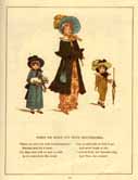 Two children flanking Grandmamma, one holding a dog, the other the parasol.