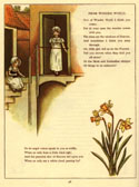 Two little girls outside a doorway. Dafodils adorn the bottom of the page.