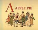 A circle of people, women and children holding hands and dancing around a very large apple pie.