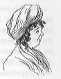 Profile portrait of woman in turban.