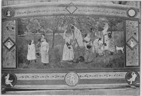 Group of women picking fruit from a tree.