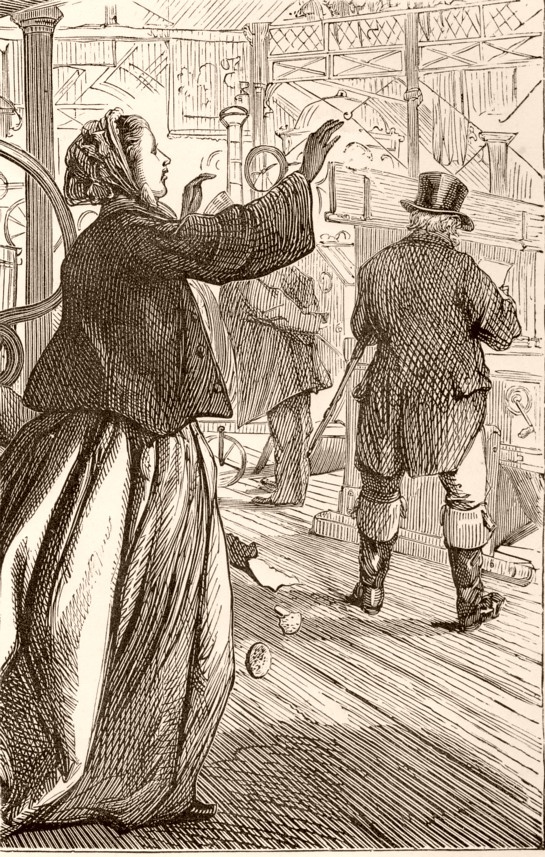 Woman rushing forward with arms outstretched. Caption: Christine sees Marco.