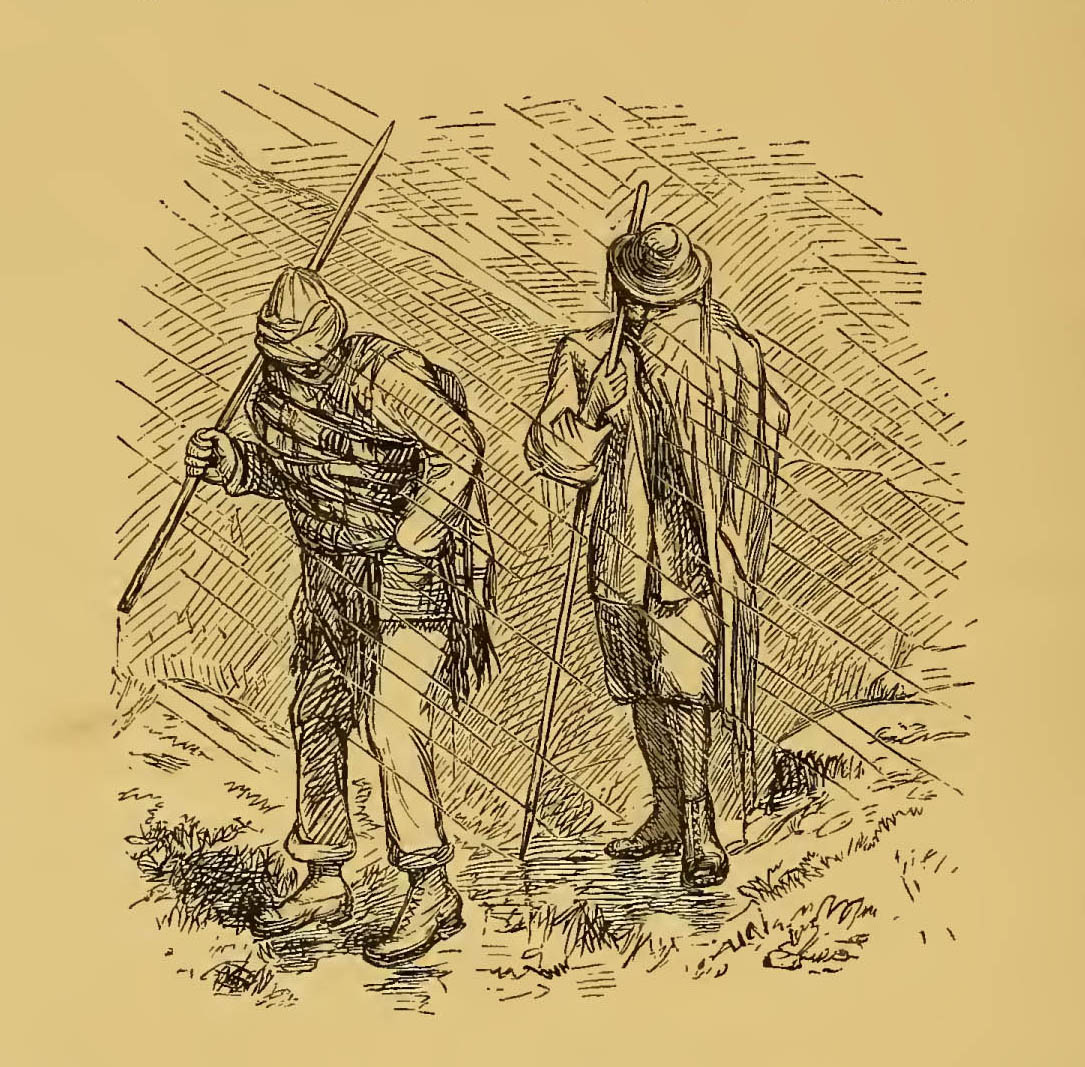 two men walking in the rain