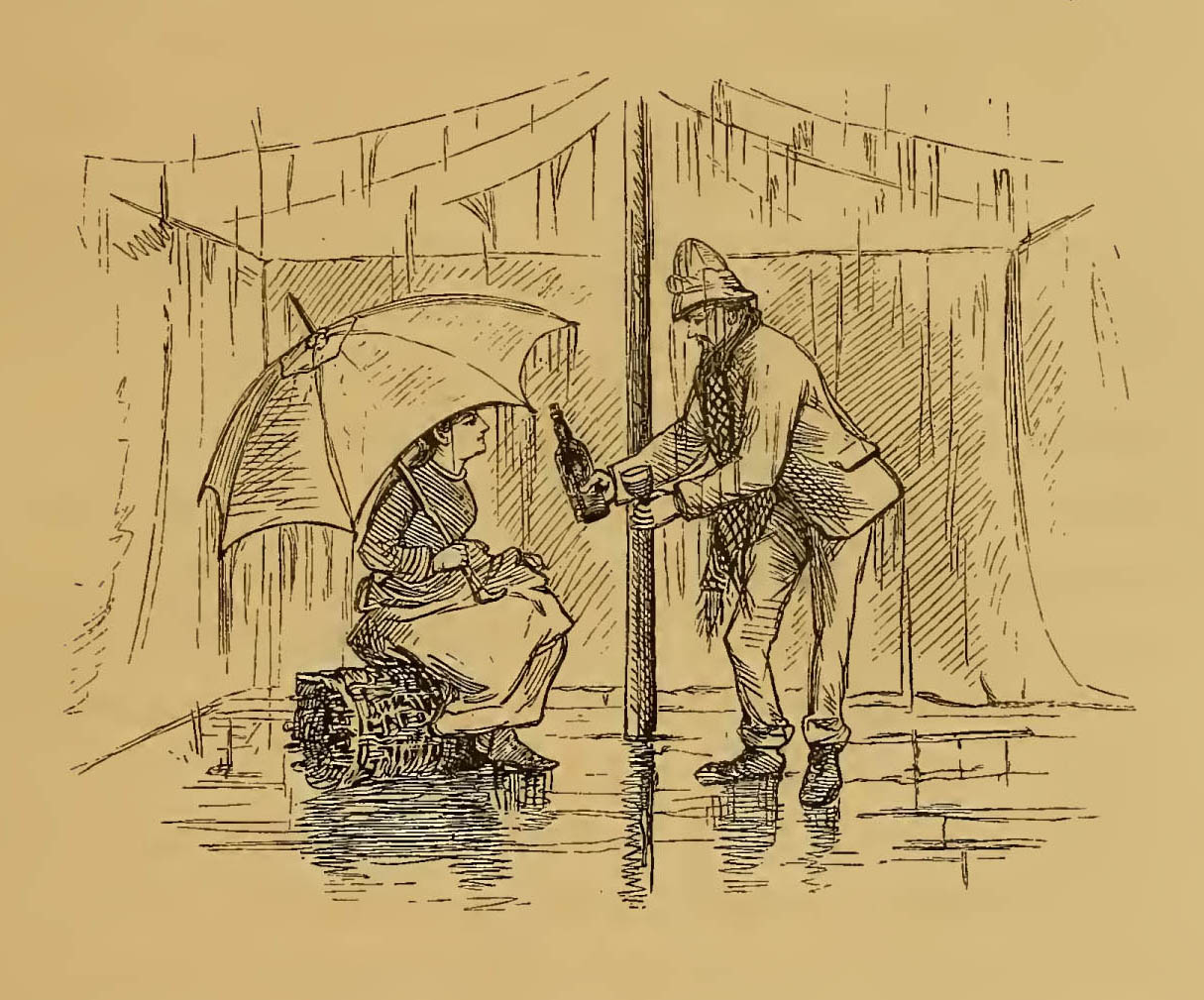 man and woman in leaking tent