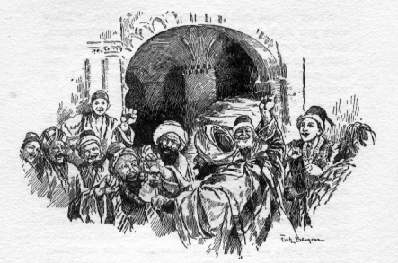 Large group of men in front of an archway.