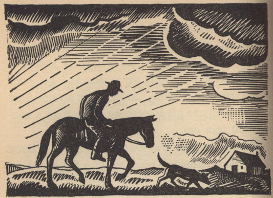 man riding horse accompanied by a dog