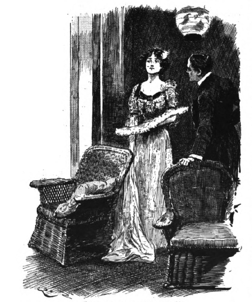 Woman and man standing behind chairs and talking