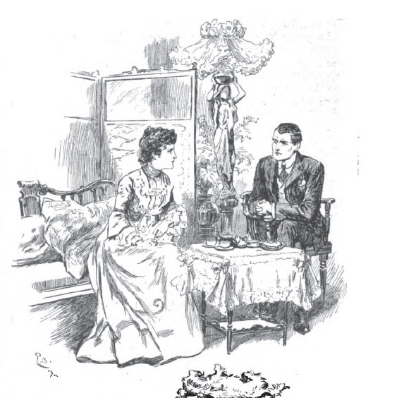 Woman and man sitting talking.