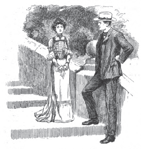 Woman and man standing outside on stone staircase