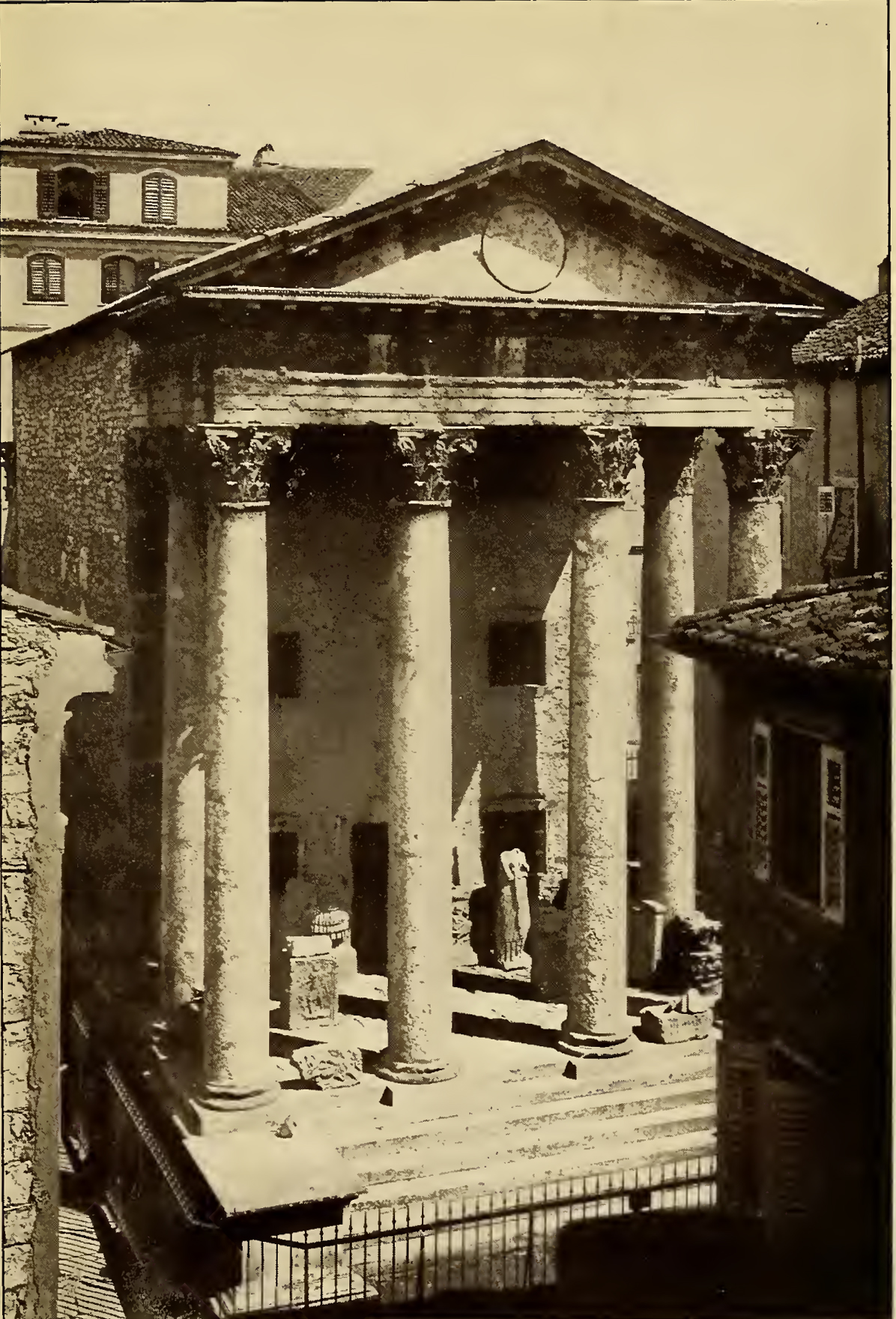 Columned facade of Roman temple. Caption: Pola Temple of Augustus.