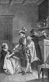 woman offering plate of food to man