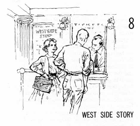 Chapter Eight: West Side Story. Boy and girl at ticket office window talking to salesman.