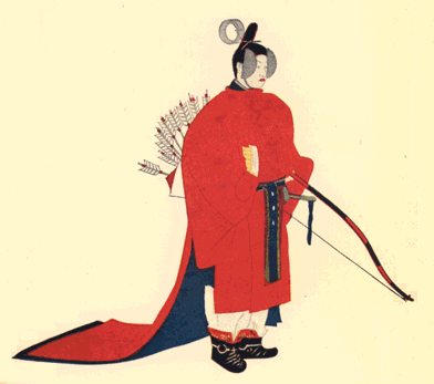 man wearing court garment and carrying bow and quiver full of arrows