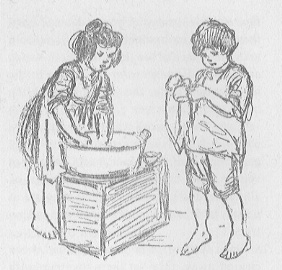 boy and girl with washbasin