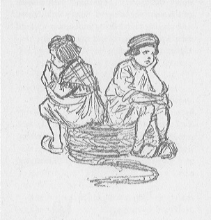 two children sitting on a coil of rope