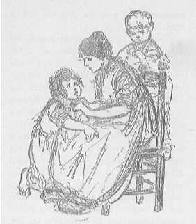 women seated with two children