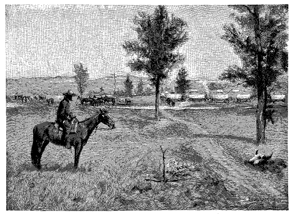 Man on horseback by a path.
