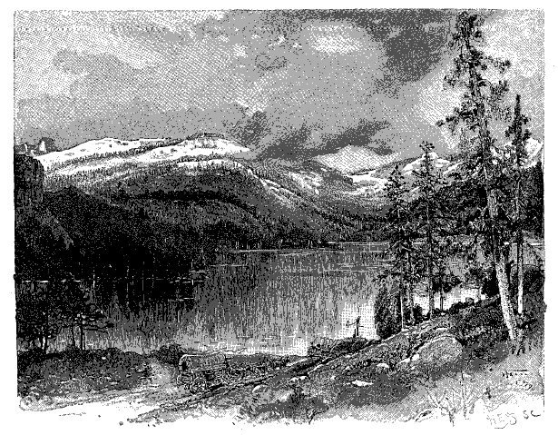 Donner Lake and surrounding mountains.