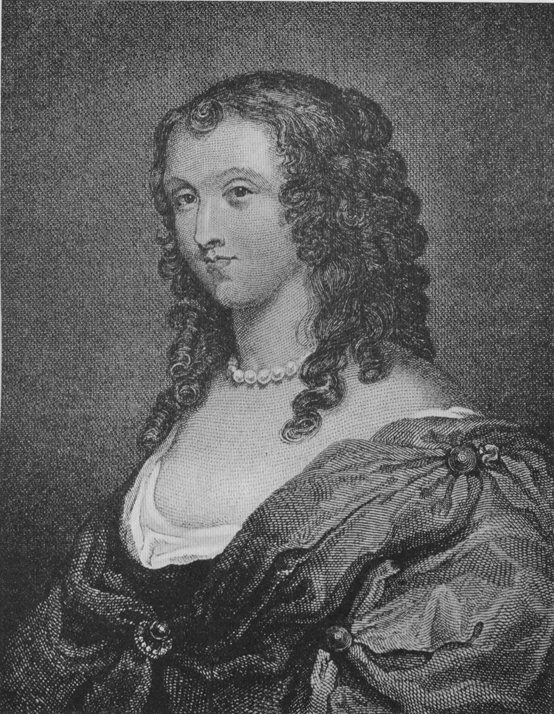 woman with curly hair, pearl necklace, and dress with puffy sleeves